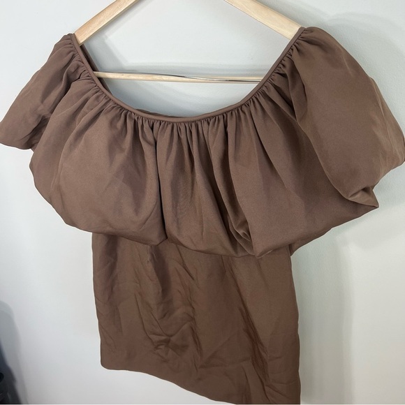 Anthropologie Nikita Mhaisalkar Off-The-Shoulder Bubble‎ Dress Chocolate Brown - Picture 7 of 13